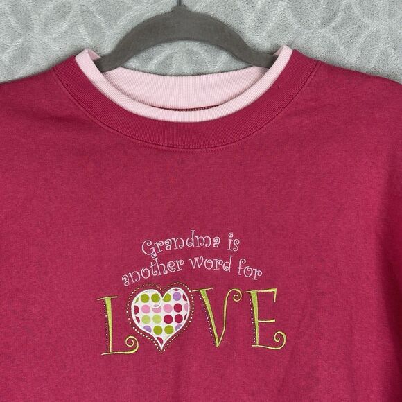Vtg Grandmas Love Novelty Sweatshirt Women Large Pink Embroidered Crewneck 90s - Picture 2 of 11